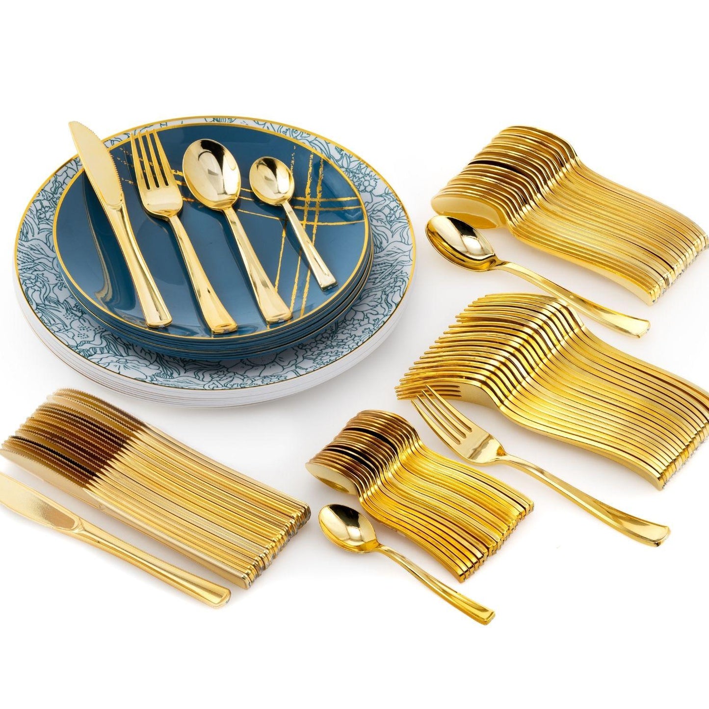 8" Floral Brush Gold Design Plates (10)