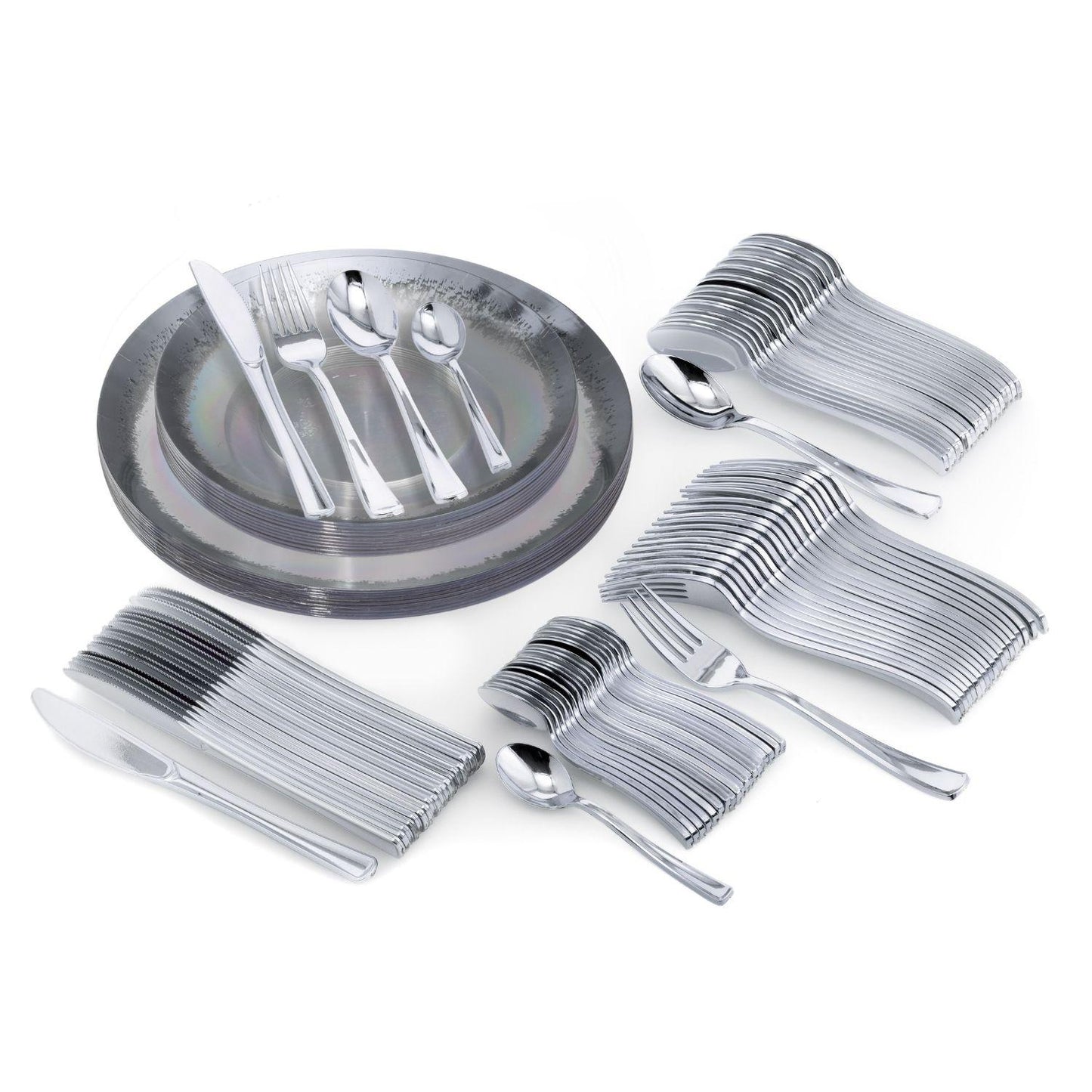 8" Silver Scratched Design Plastic Plates (10)