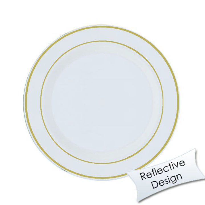Case of 12 - 7.5" White & Gold Line Premium Plates - 10 ct.