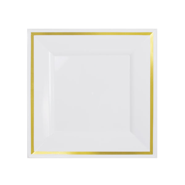 8 In. White/Gold Line Square Plates - 10 Ct. (120)