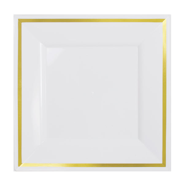 9.5 In. White/Gold Line Square Plates - 10 Ct. (120)