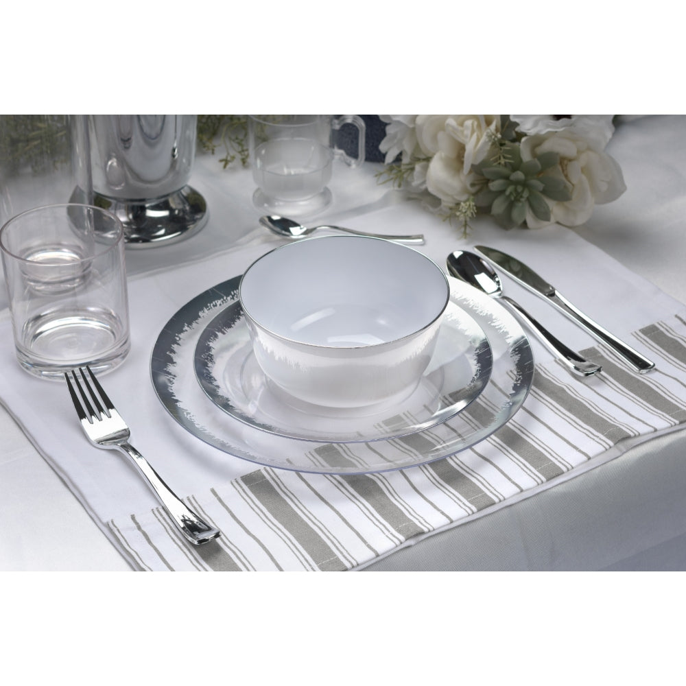 Case of 12 - 8" Silver Scratched Design Plastic Plates (10)