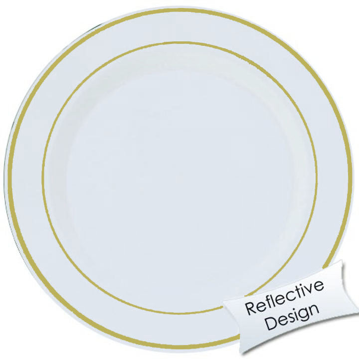 Case of 12 - 10.25" White & Gold Line Premium Plates - 10 ct.