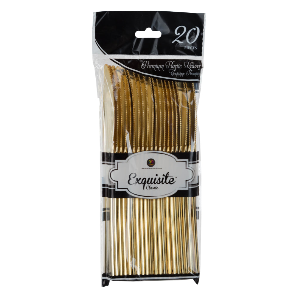 Case of 24 - Exquisite Classic Gold Plastic Knives - 20 ct.