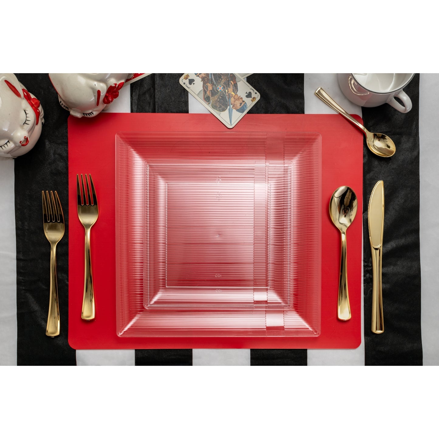 Case of 12 - 9.5" Clear Square Plates - 10 ct.