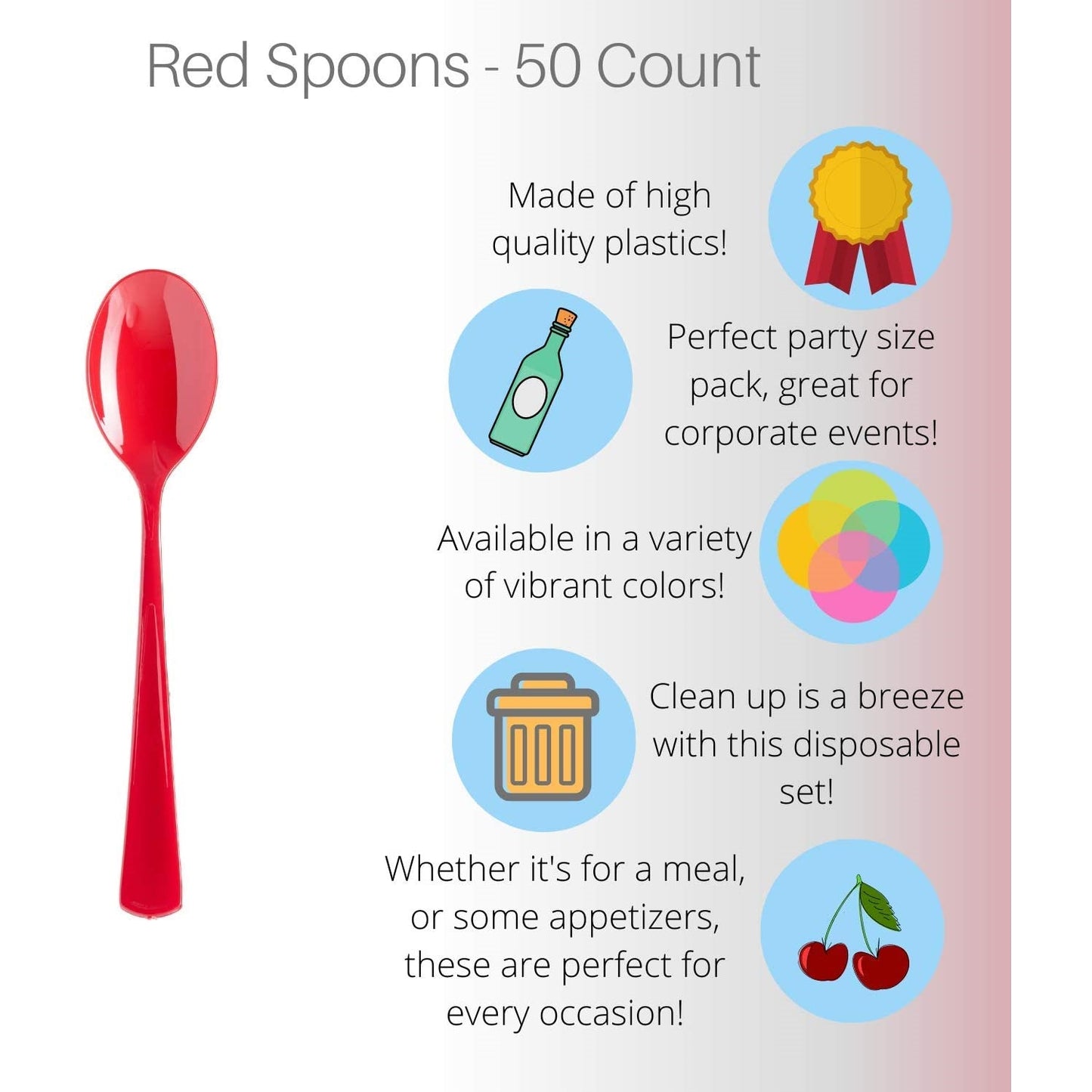 Heavy Duty Red Plastic Spoons - 50 Ct.