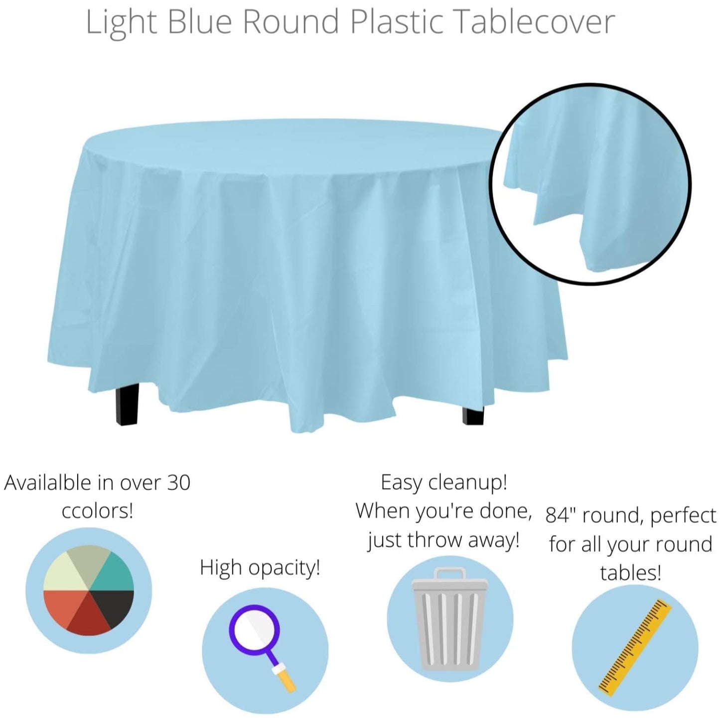 Premium Round Light Blue Table Cover