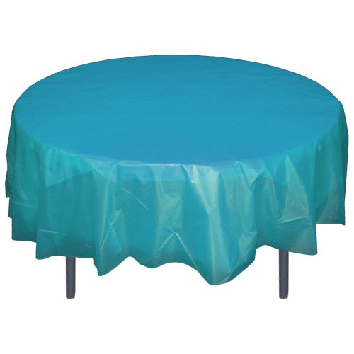 Turquoise Plastic Tablecover 84" Round Case Of 96