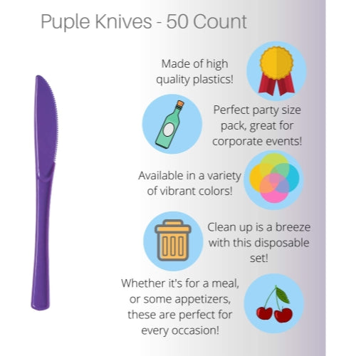 Heavy Duty Purple Plastic Knives - 50 Ct.