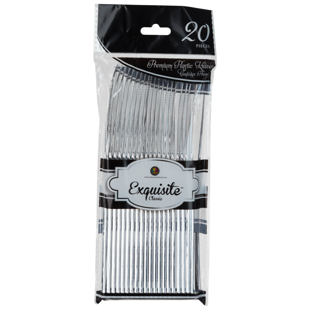 Case of 24 - Exquisite Classic Silver Plastic Knives - 20 ct.