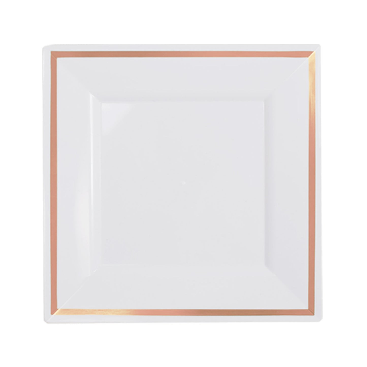 Case Of 12 - 8" White Square Rose Gold Line Plates - 10 ct.