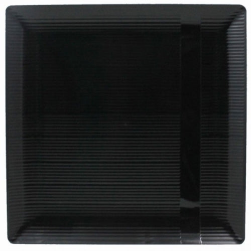 Case of 12 - Black 10.25" Zen Ridged Square Plastic Plates - 10 ct.