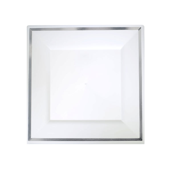 8 In. White/Silver Line Square Plates - 10 Ct. (120)