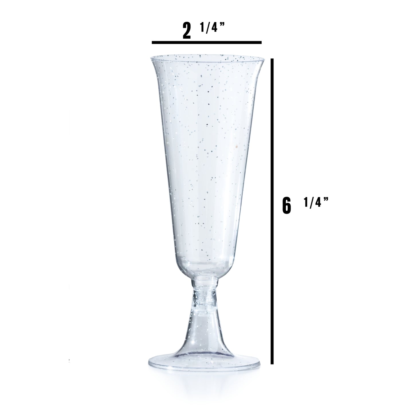 Case of 12 - 5 oz. Silver Sparkle Plastic Flute Glasses - 12 count
