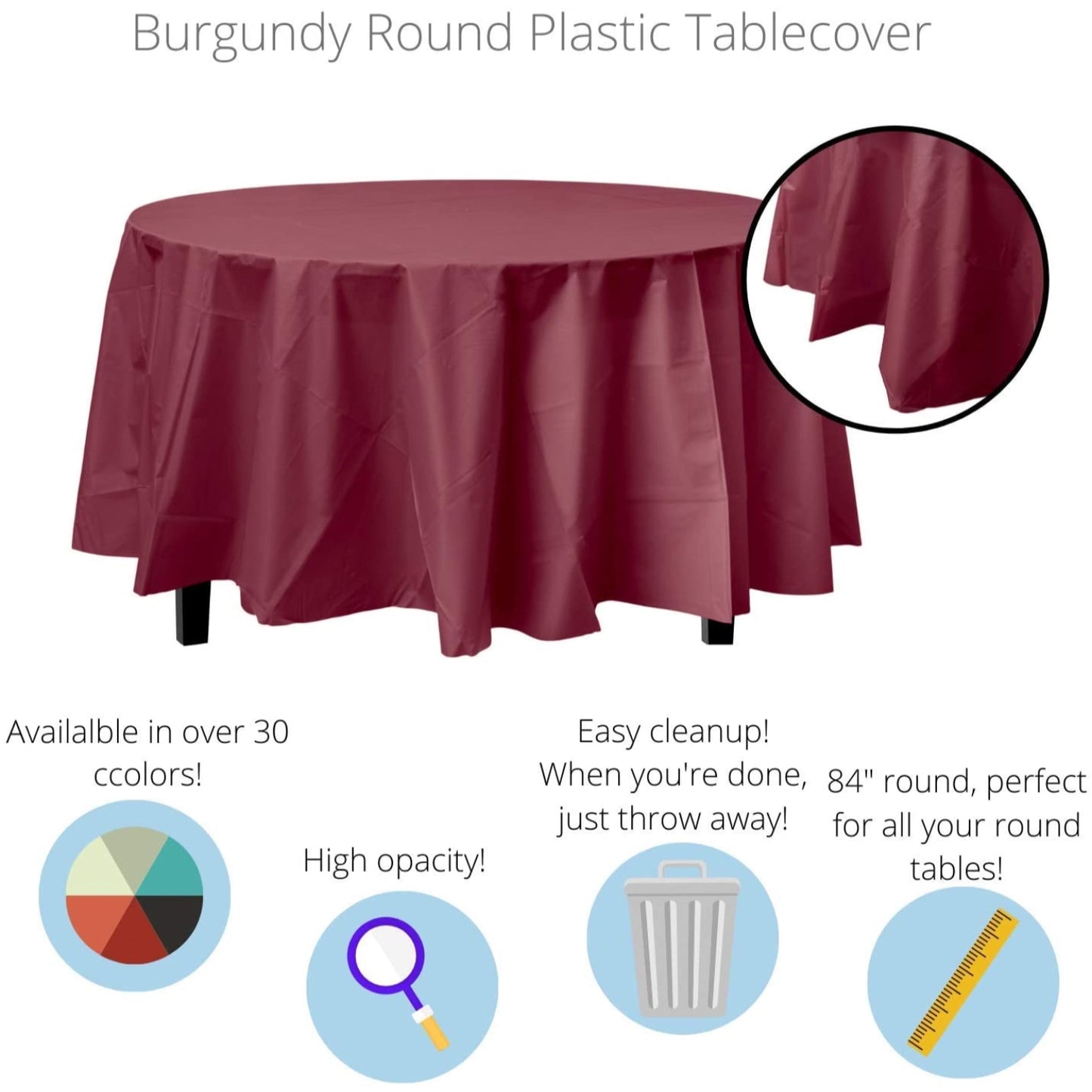 Premium Round Burgundy Table Cover