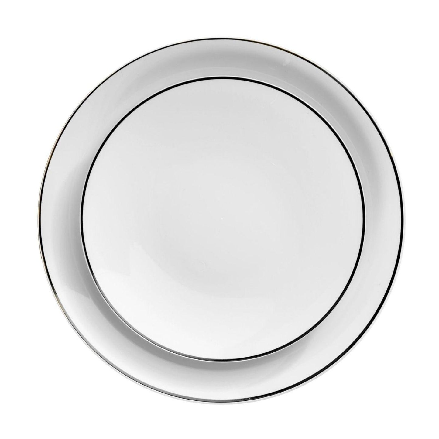 8" Classic White Design Plates - Black Rim 10 Ct.