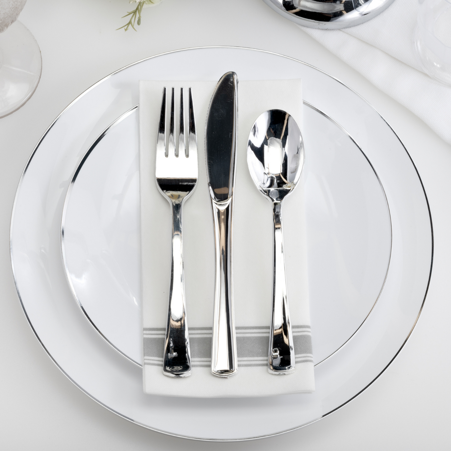 Case of 24 - Exquisite Classic Silver Plastic Forks - 20 ct.