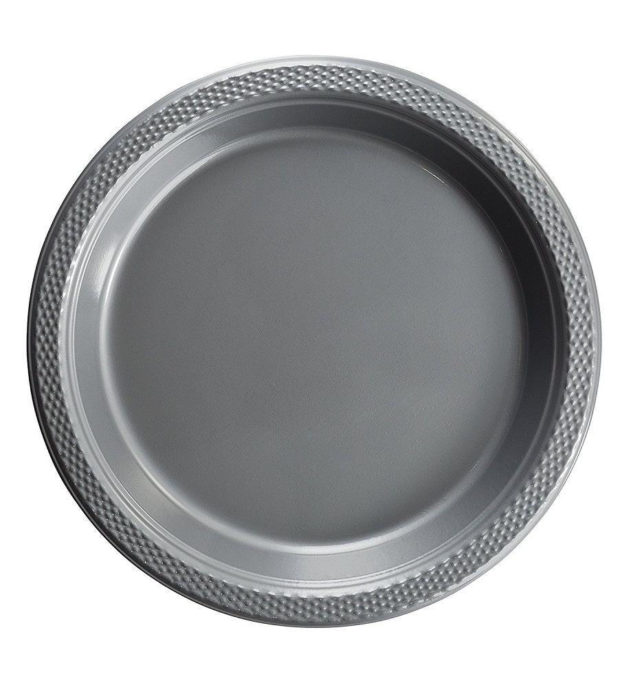 Case of 12 - 7" Plastic Plates 50 ct. - Silver