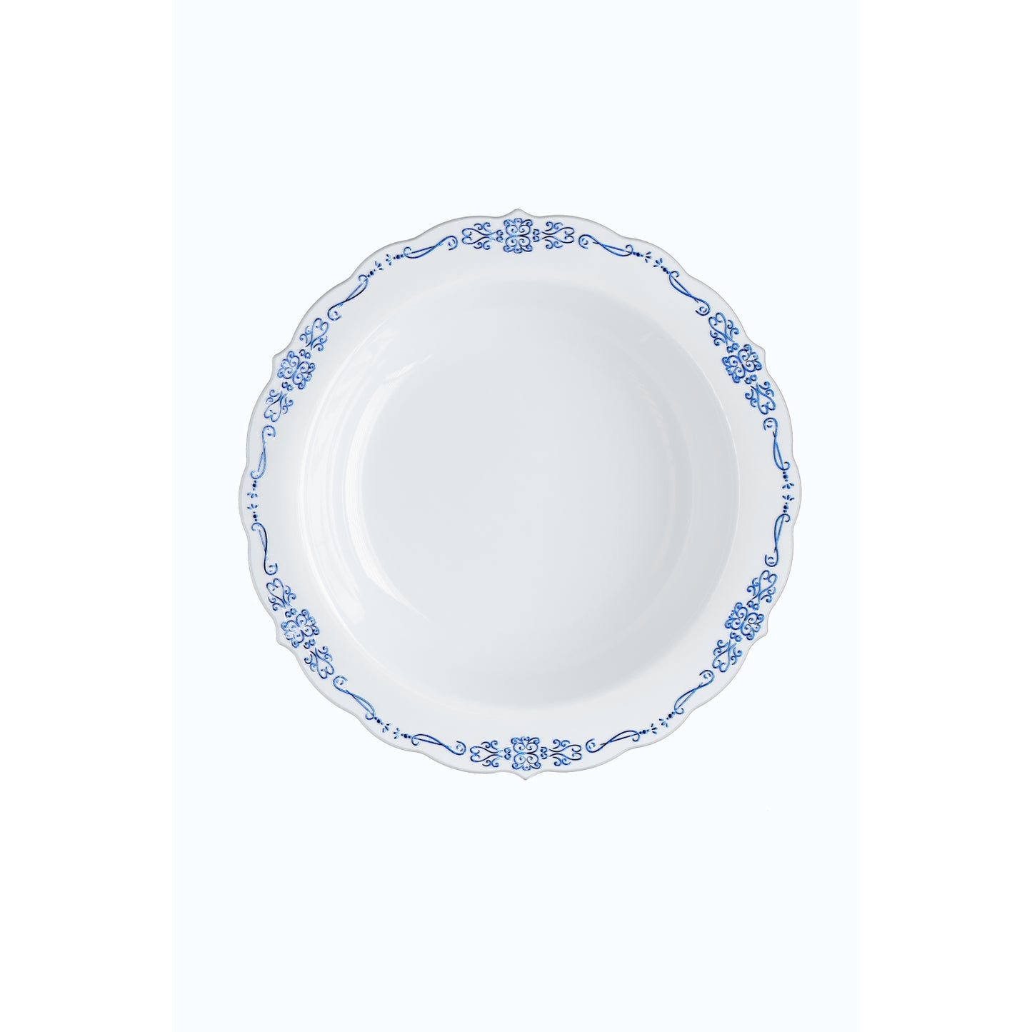 Case of 6 - 12 oz. White / Navy Victorian Design Bowls - 20 ct.