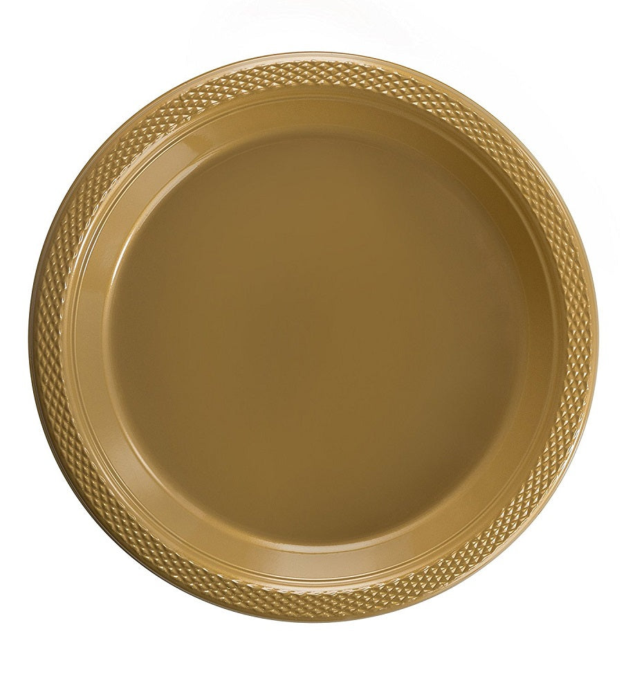 Case of 12 - 7" Plastic Plates 50 ct. - Gold