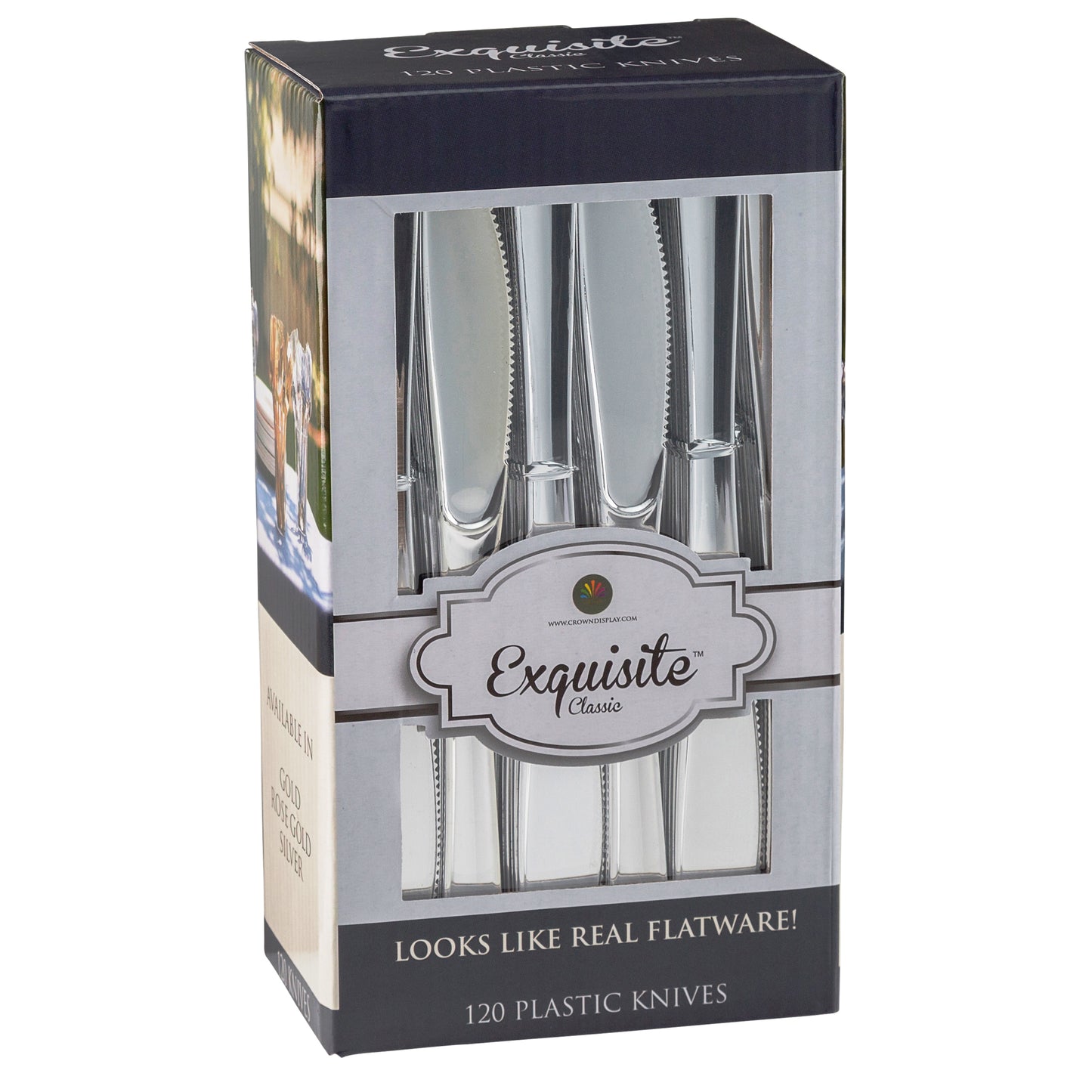 Case of 12 - Exquisite Classic Silver Plastic Knives - 120 ct.