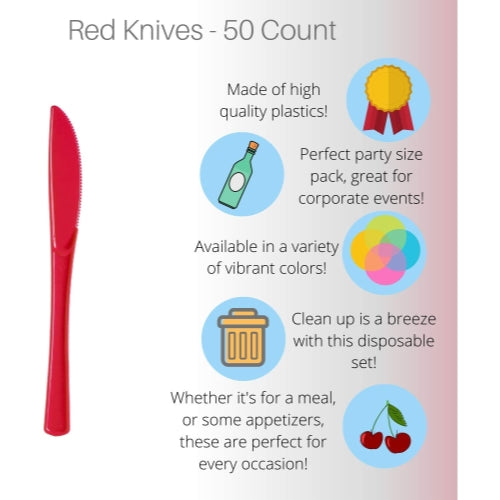 Heavy Duty Red Plastic Knives - 50 Ct.