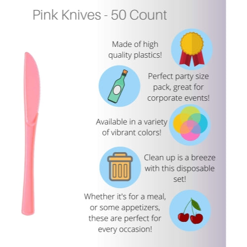 Heavy Duty Pink Plastic Knives - 50 Ct.