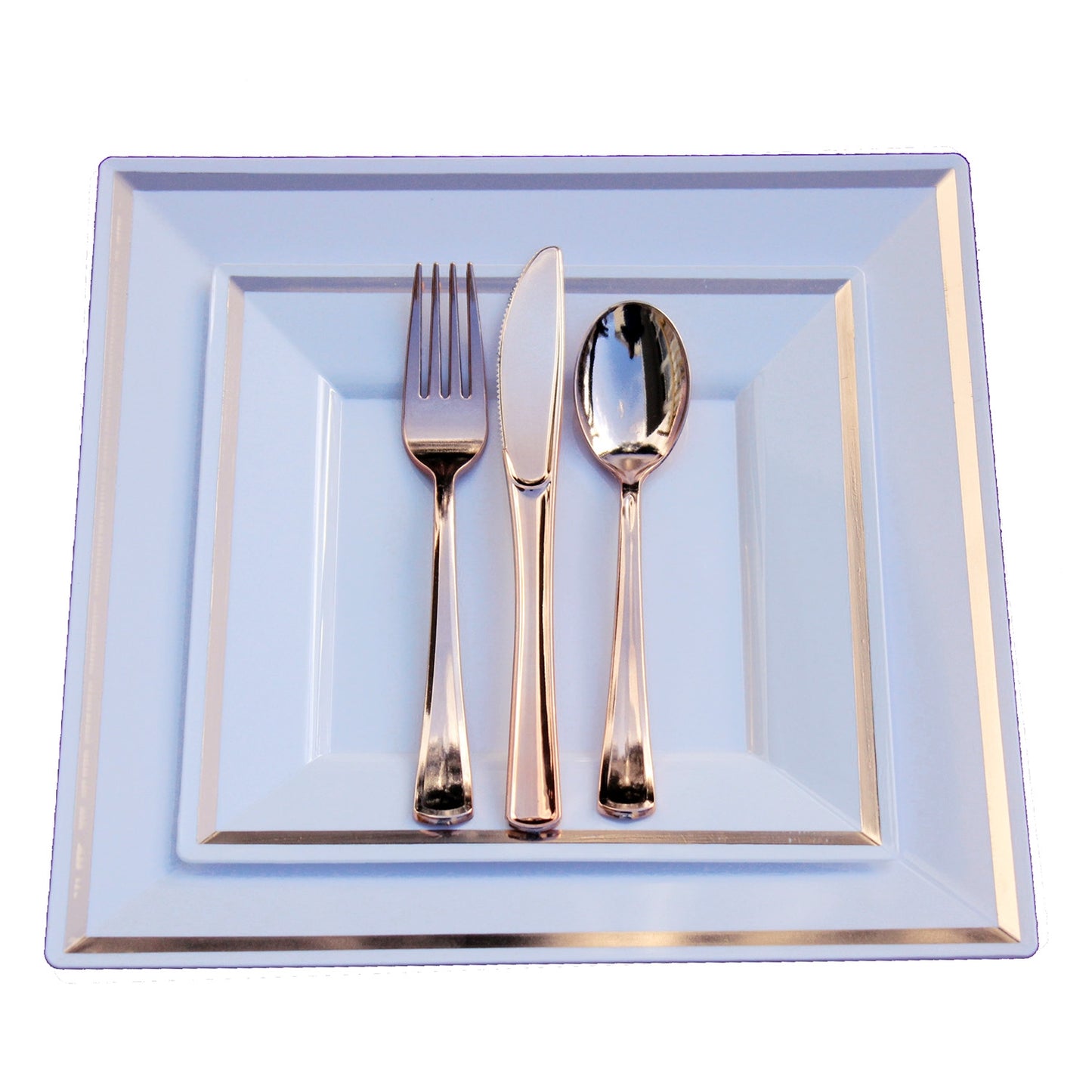 10.75 In White/Rose Gold Line Square Plates - 10 Ct