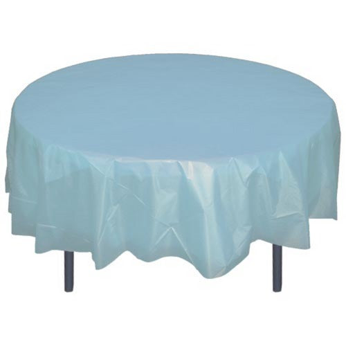 Light Blue Plastic Tablecover 84" Round Case Of 96