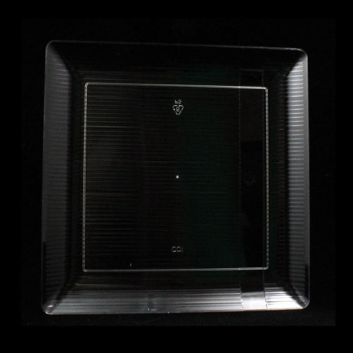 Case of 12 - Clear 7.5" Zen Ridged Square Plastic Plates - 10 ct.