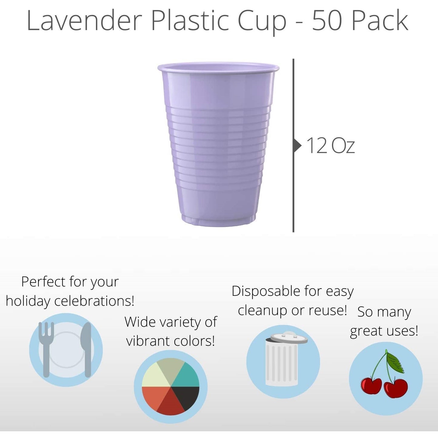 12 Oz. Lavender Plastic Cups - 50 Ct.