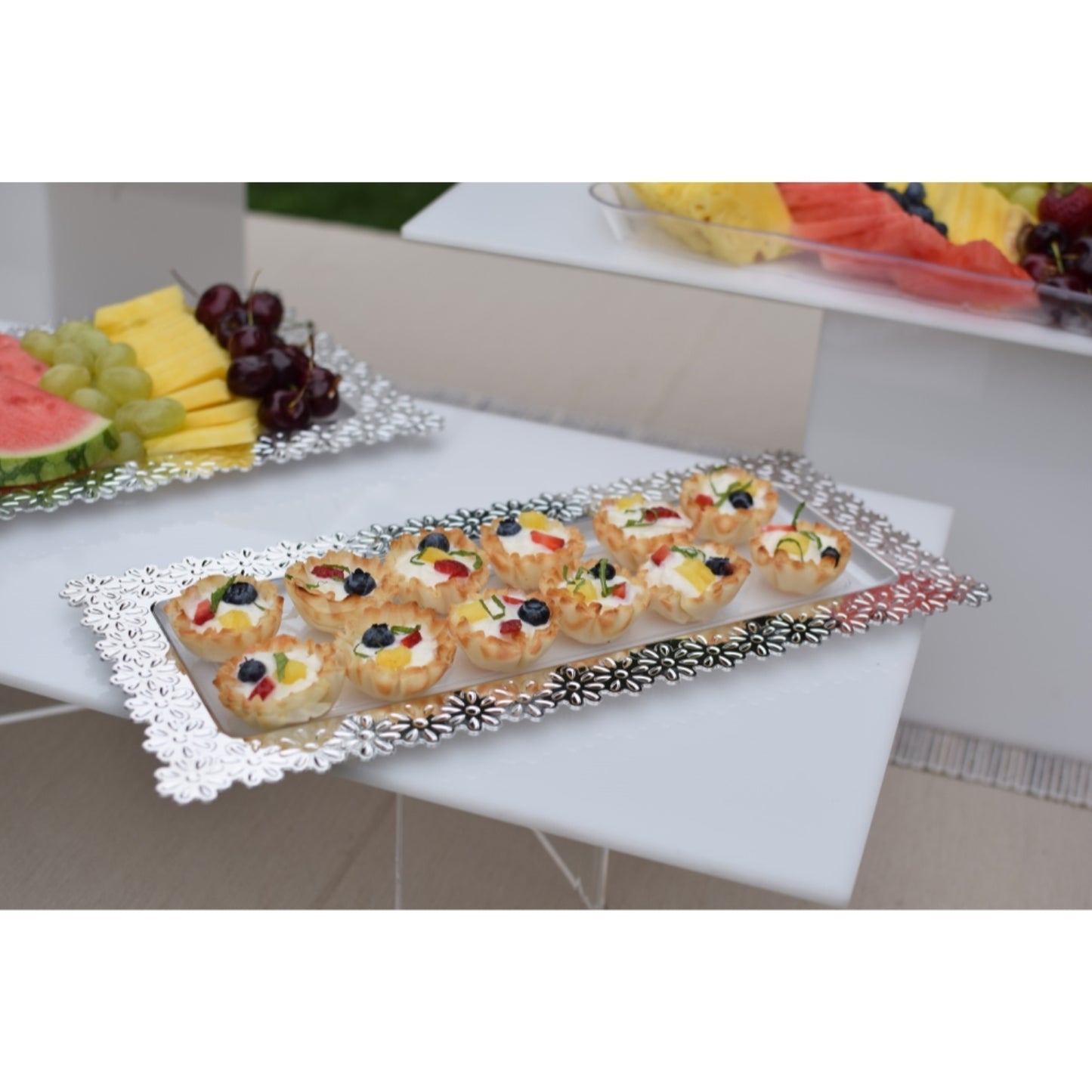 6 In. x 14 In. Silver Edged Flower Tray - 2 Ct.