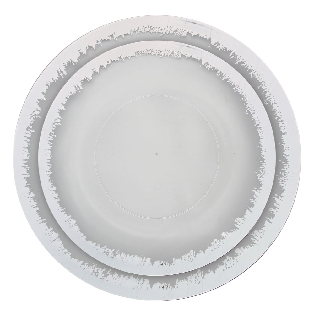 8" Silver Scratched Design Plastic Plates (10)