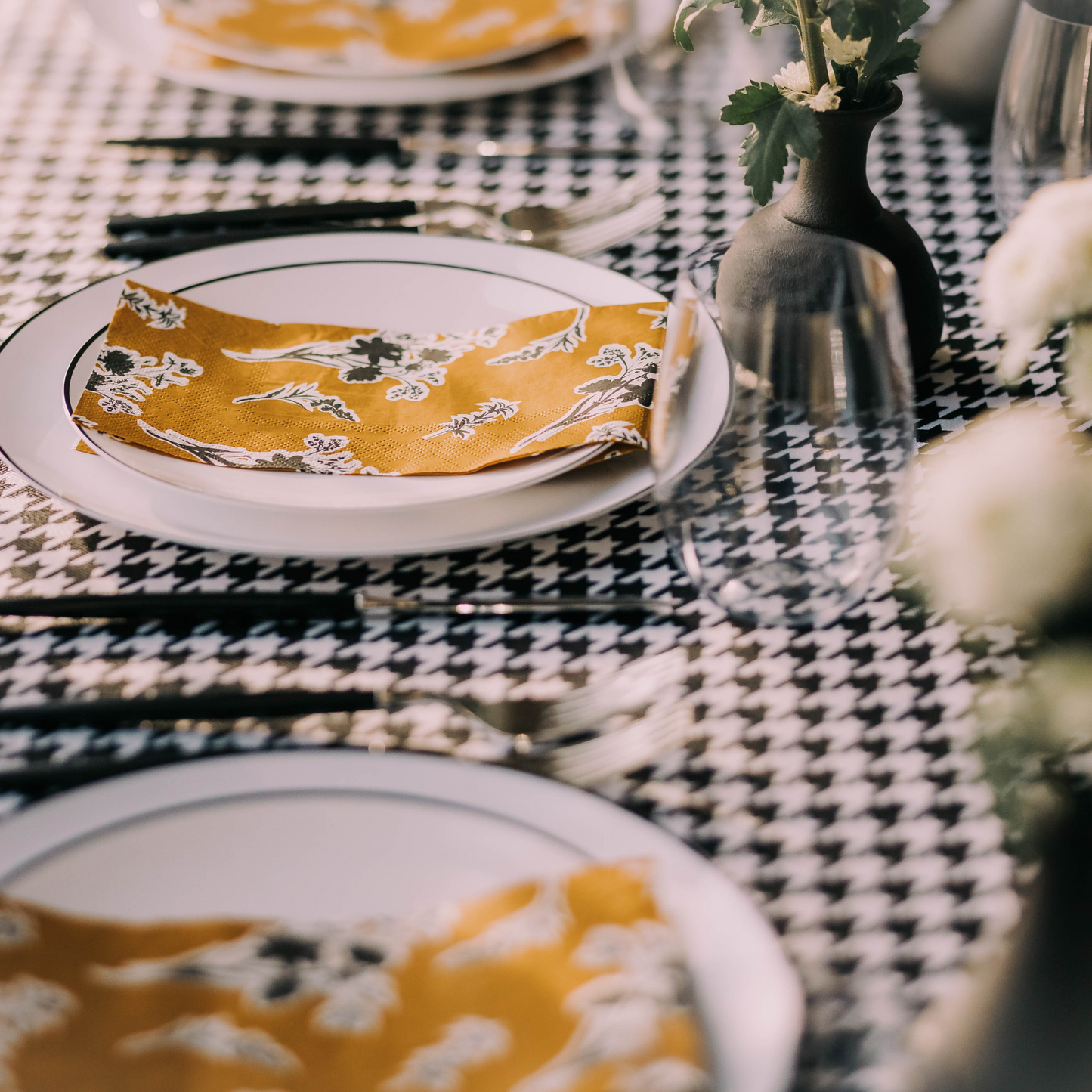 10" Classic White Design Plates - Black Rim 10 Ct.