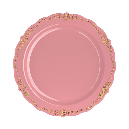 10 In. Coral/Gold Victorian Design Plates - 20 Ct.