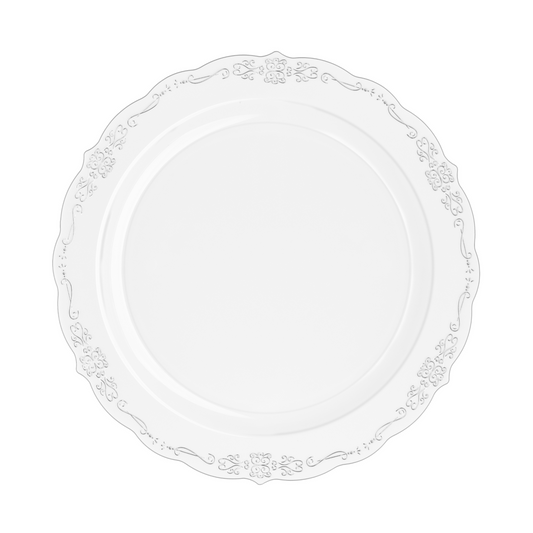 10 In. Clear Victorian Design Plates - 20 Ct.