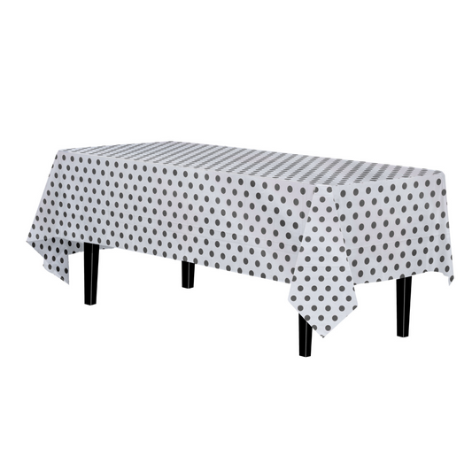 54"" x 108"" Printed Plastic Table cover - Black Polka Dot (48)