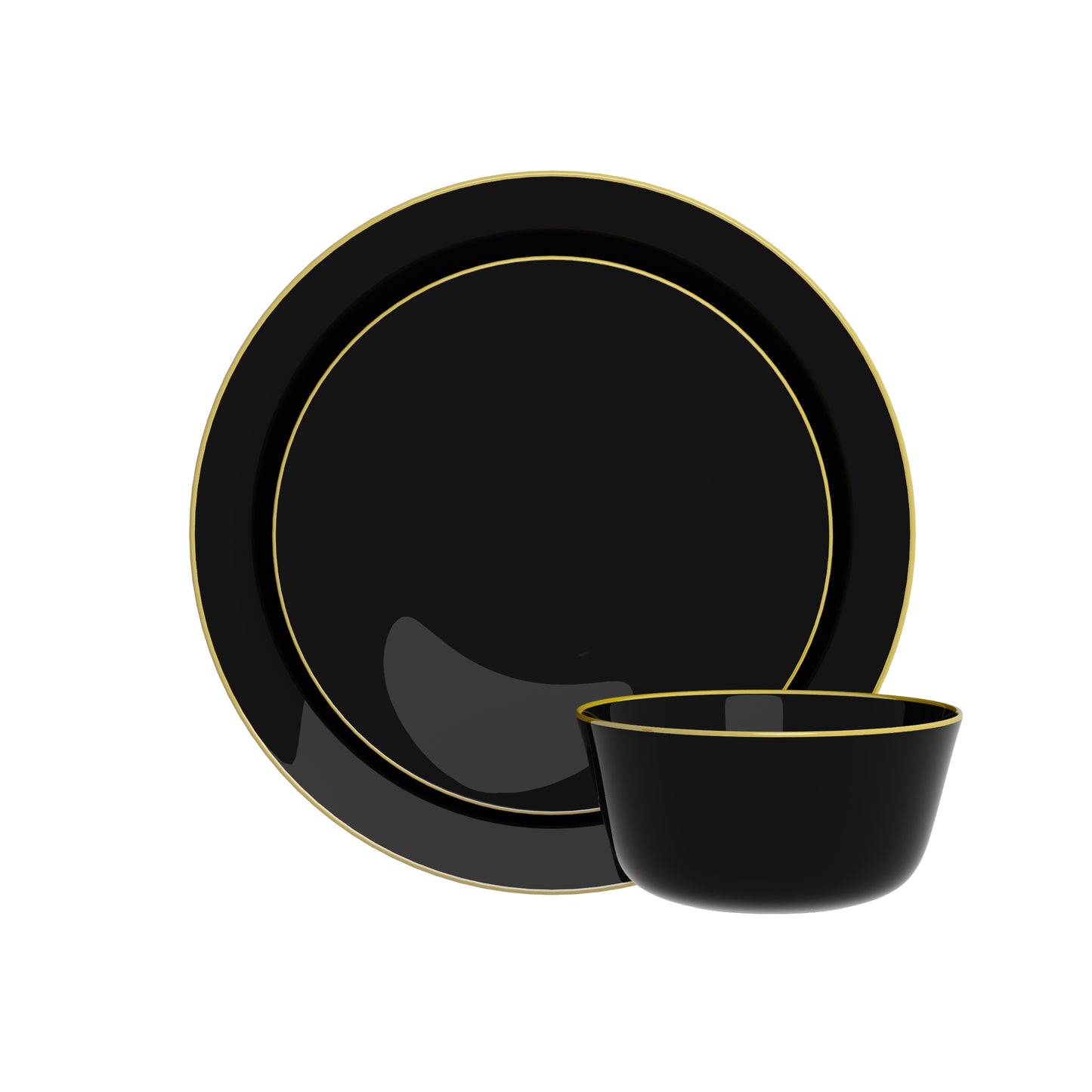 8" Classic Black Design Plates - Gold Rim 10 Ct.