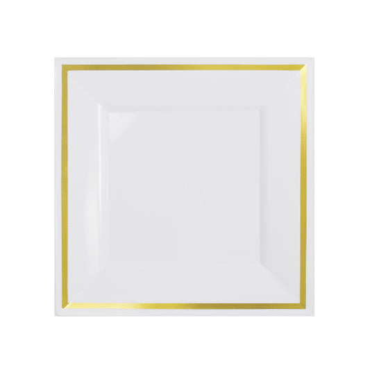 8 In. White/Gold Line Square Plates - 10 Ct. (120)