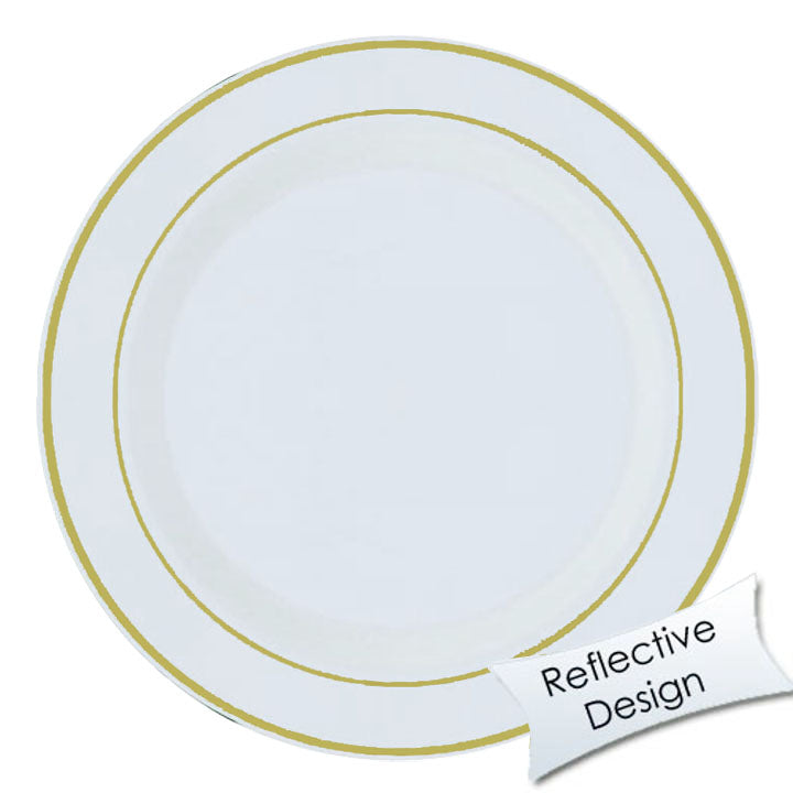 9 In. White/Gold Line Design Plates - 10 Ct.