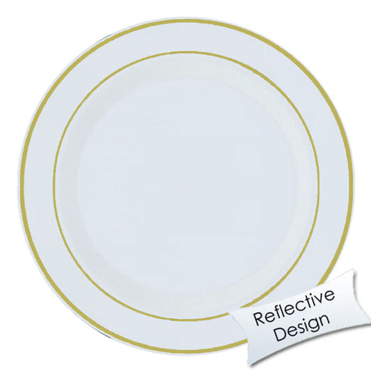 9 In. White/Gold Line Design Plates - 10 Ct.