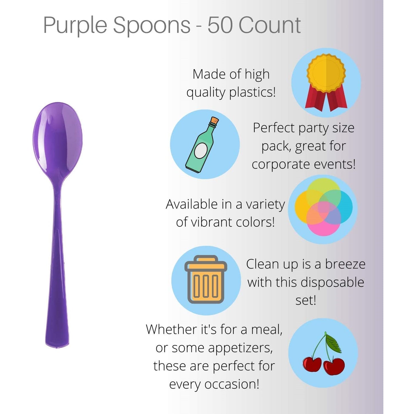 Heavy Duty Purple Plastic Spoons - 50 Ct.