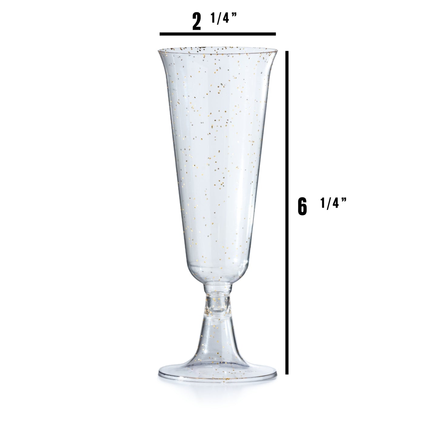 Case of 12 - 5 oz. Gold Sparkle Plastic Flute Glasses - 12 count