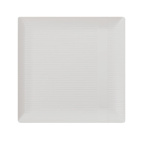 Case of 12 - Ivory 7.5" Zen Ridged Square Plastic Plates - 10 ct.