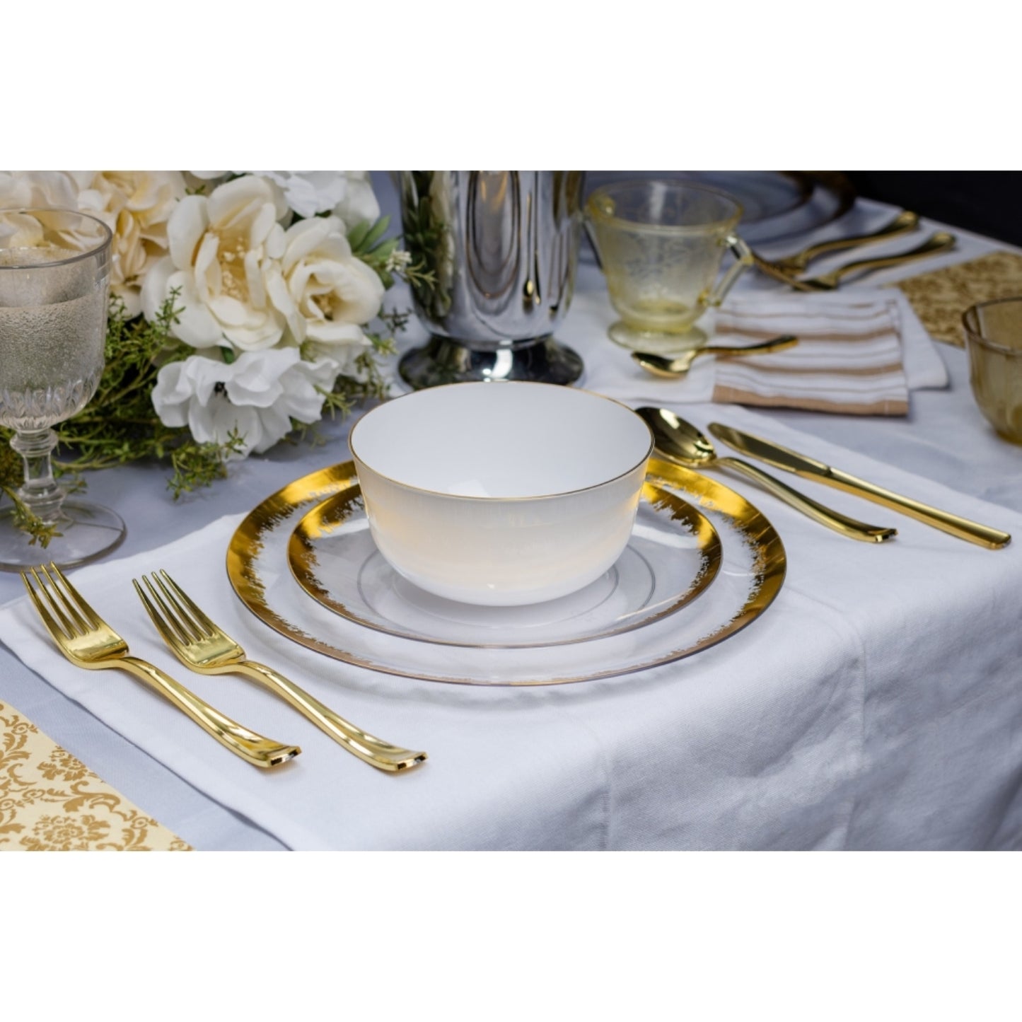 Case of 12 - 8" Gold Scratched Design Plastic Plates (10)