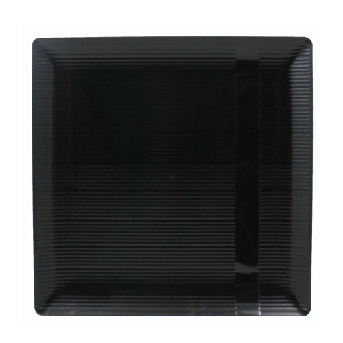 Case of 12 - Black 6.5" Zen Ridged Square Plastic Plates - 10 ct.