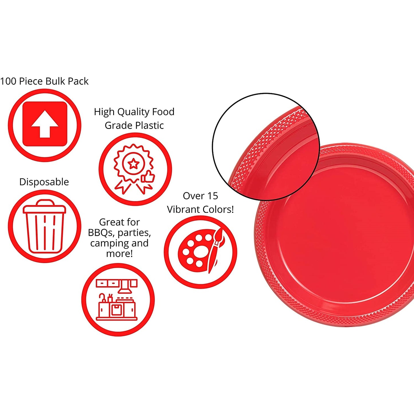 10 In. Red Plastic Plates - 50 Ct.