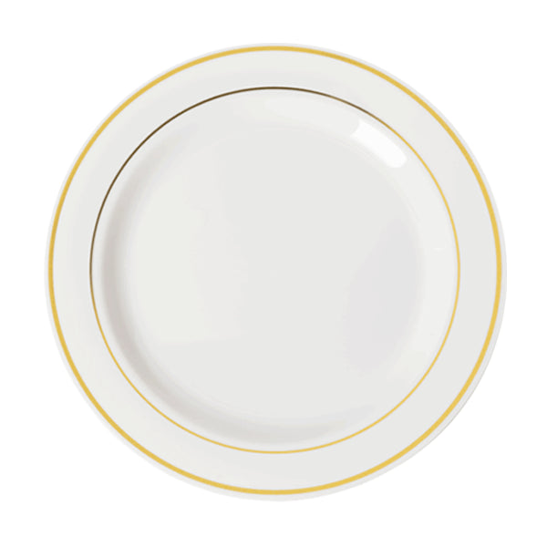 9 In. White/Gold Line Design Plates - 10 Ct.