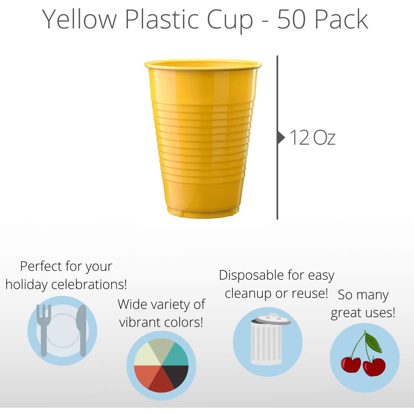 12 Oz. Yellow Plastic Cups - 50 Ct.