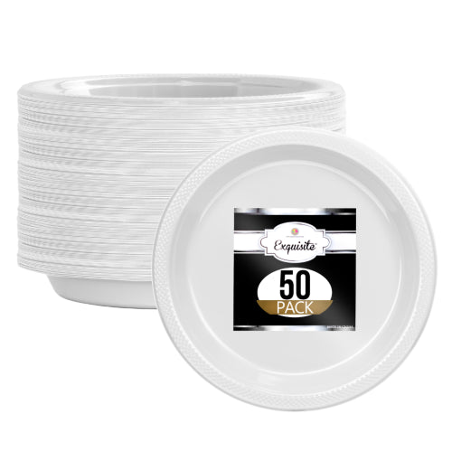9 In. White Plastic Plates - 50 Ct.